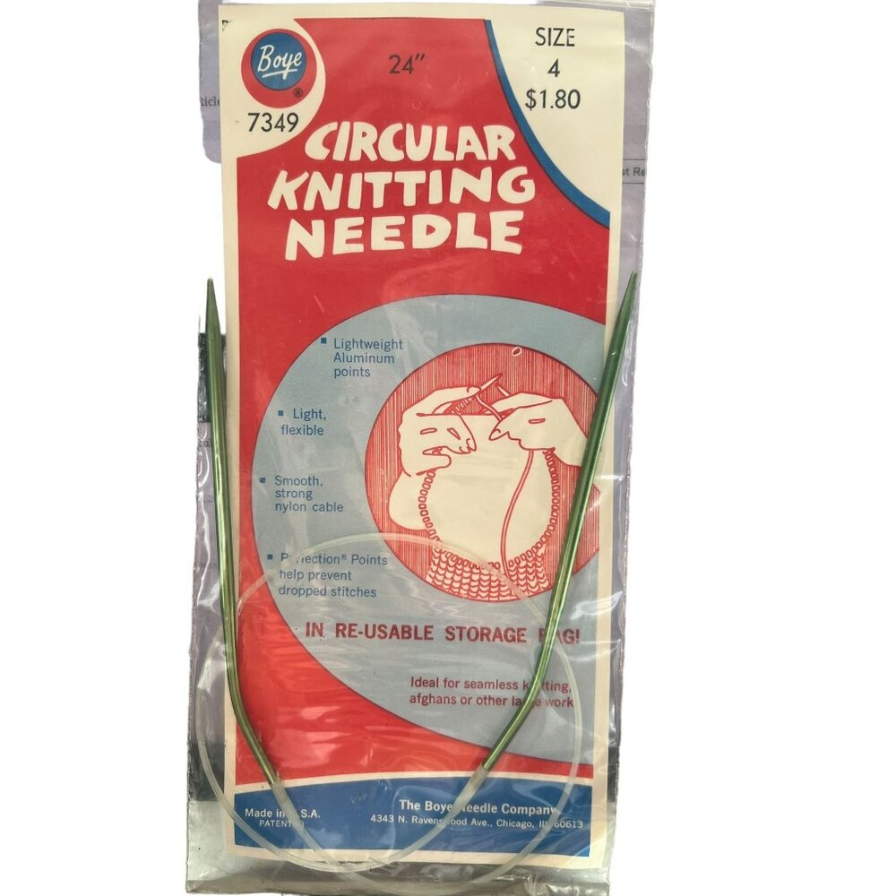 Vintage Boye 7349 Circular Knitting Needle Lightweight Aluminum 24" Size 4 NEW